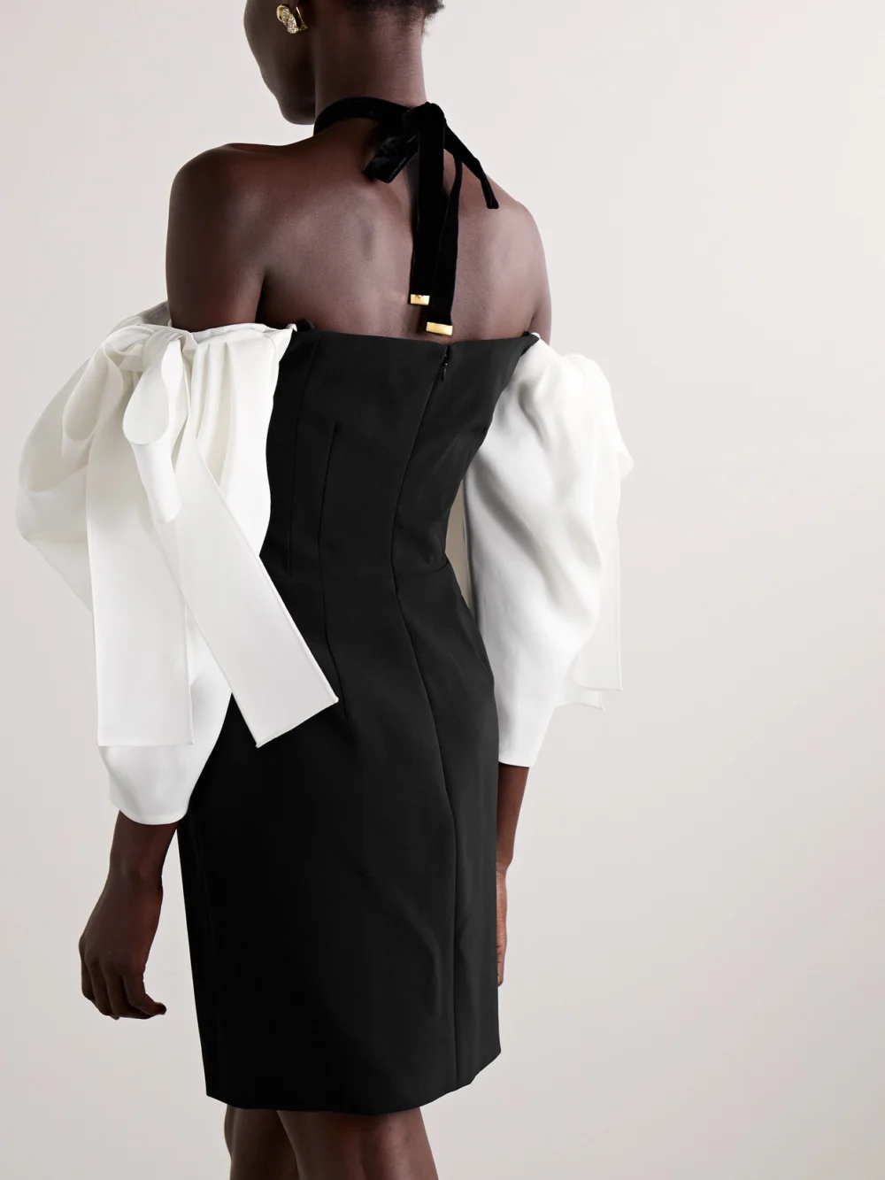 Back view of the Carolina Herrera Off-the-shoulder Organza and Crepe Mini Dress