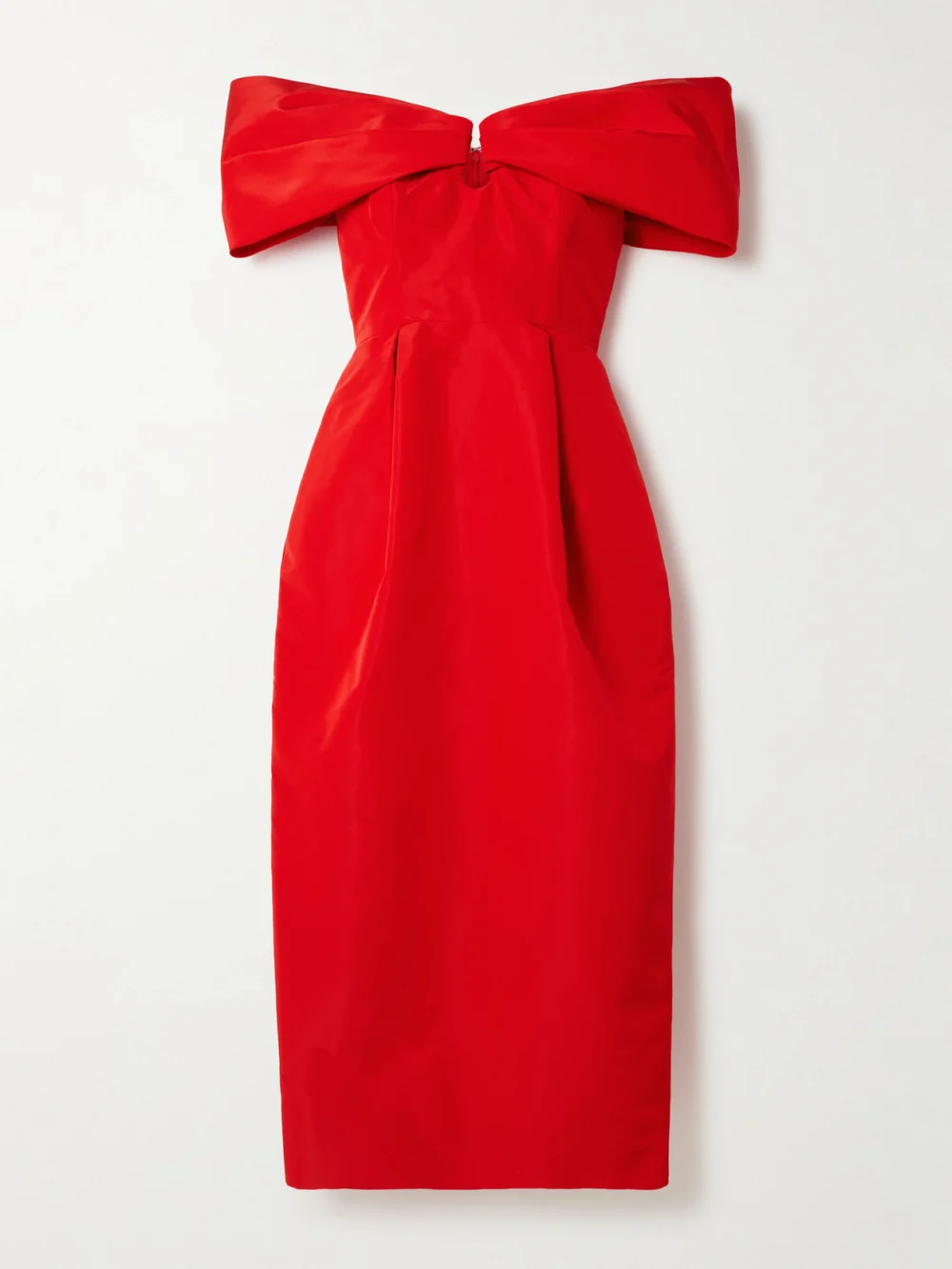 Carolina Herrera Off-the-shoulder Pleated Silk-faille Midi Dress in red