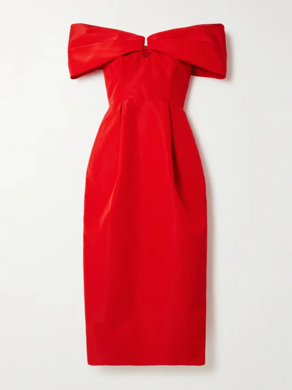 Carolina Herrera Off-the-shoulder Pleated Silk-faille Midi Dress