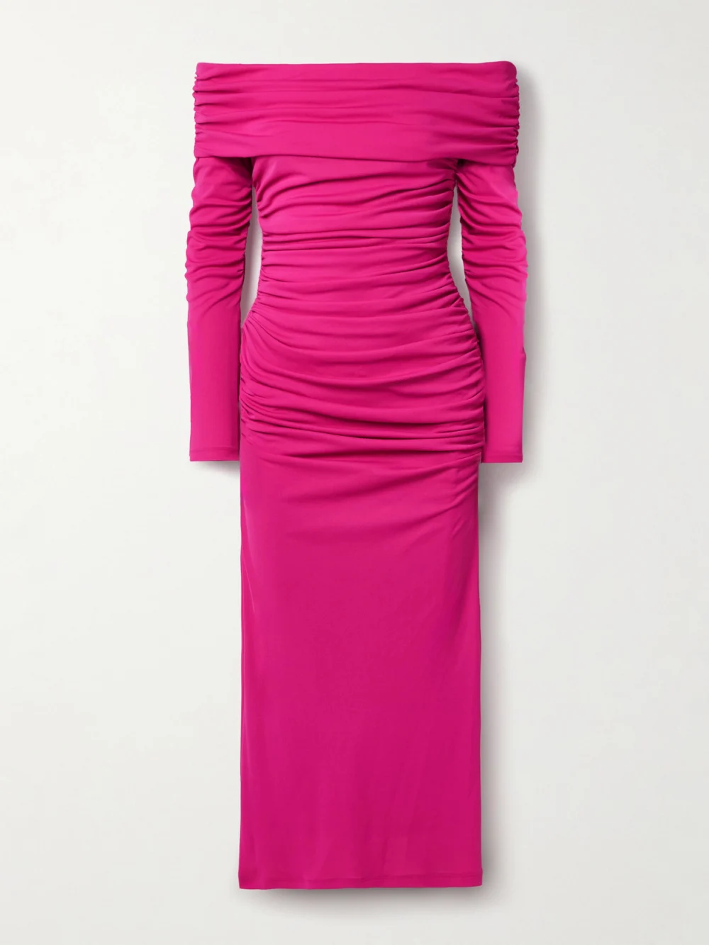 Carolina Herrera Off-the-shoulder Ruched Stretch-jersey Midi Dress in fuchsia
