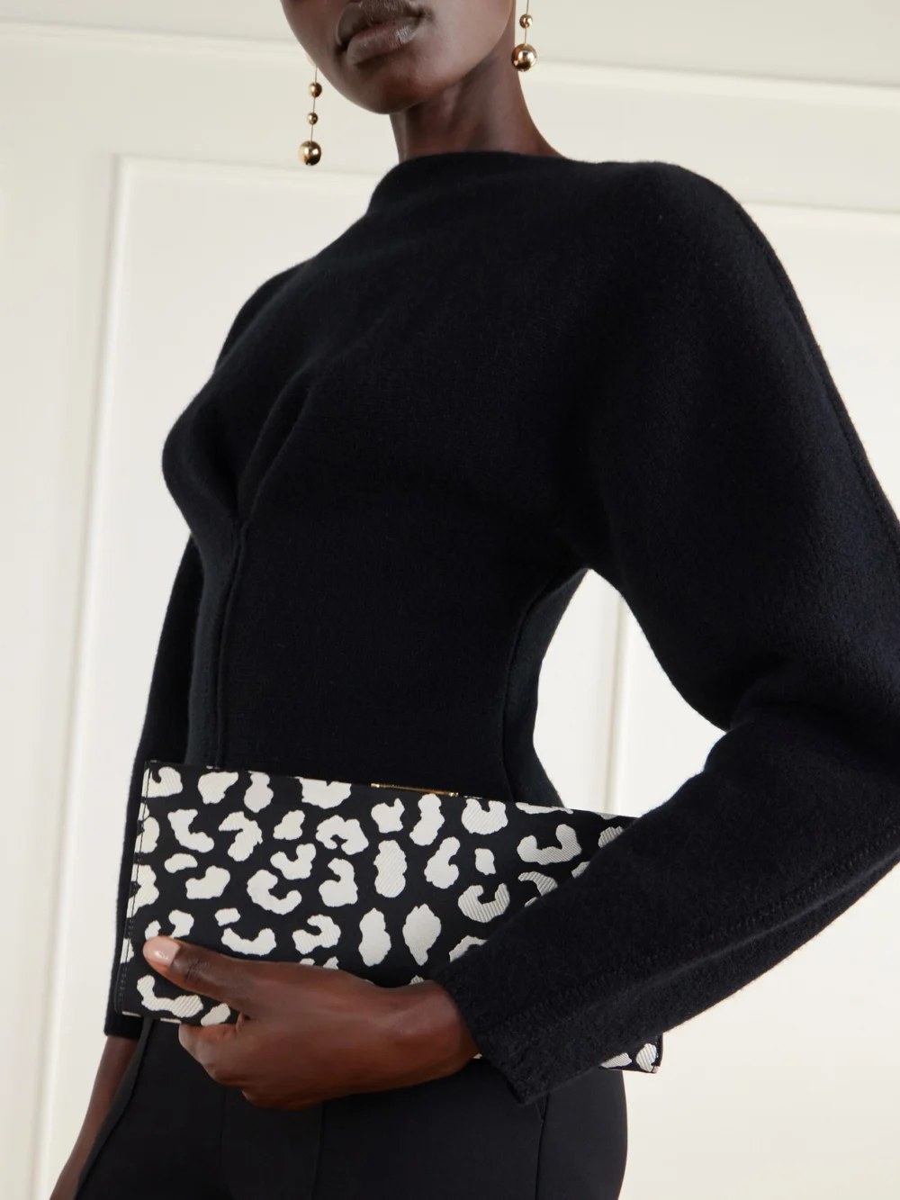 Carolina Herrera Pats Leopard-patterned Jacquard Clutch, styled view