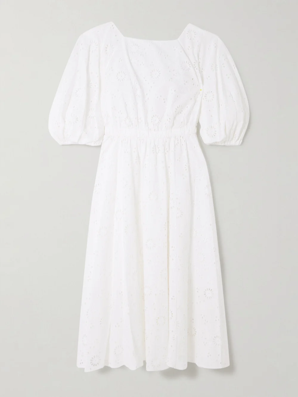 Carolina Herrera Pleated Broderie Anglaise Cotton Midi Dress in white
