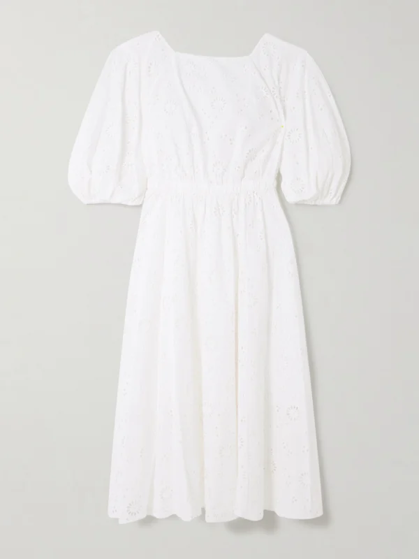 Carolina Herrera Pleated Broderie Anglaise Cotton Midi Dress