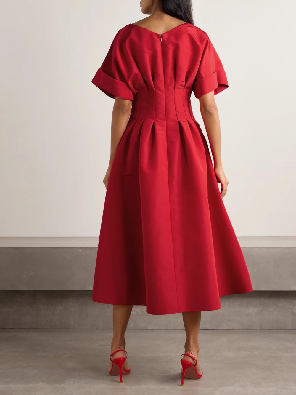 Back view of the Carolina Herrera Pleated Silk-faille Midi Dress