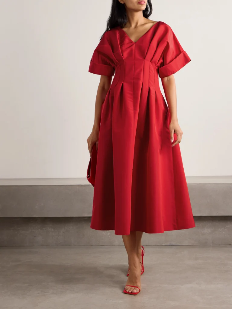 Carolina Herrera Pleated Silk-faille Midi Dress