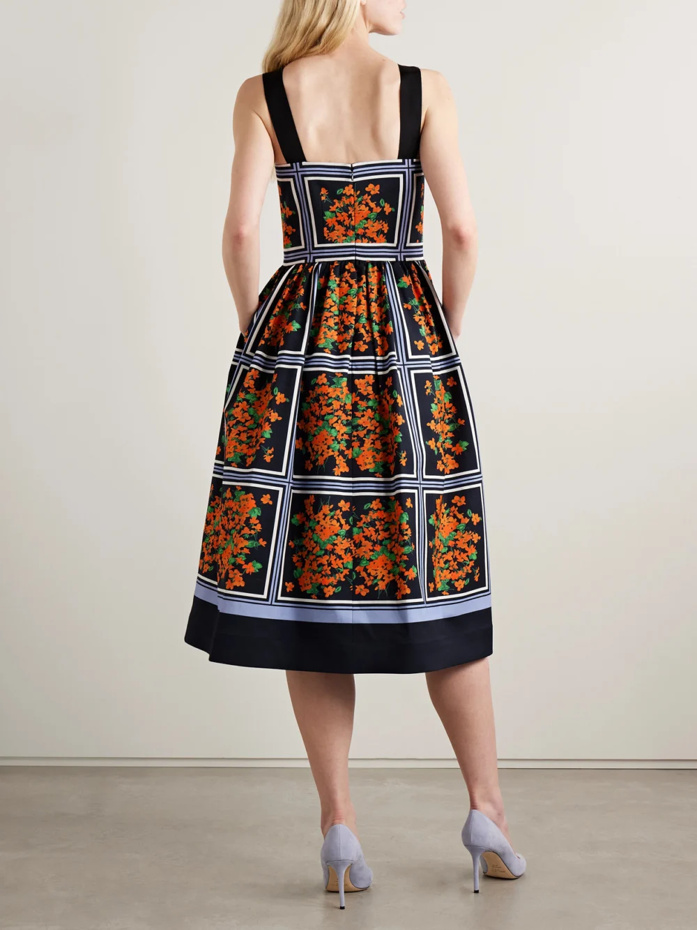Back view of the Carolina Herrera Printed Faille Midi Dress