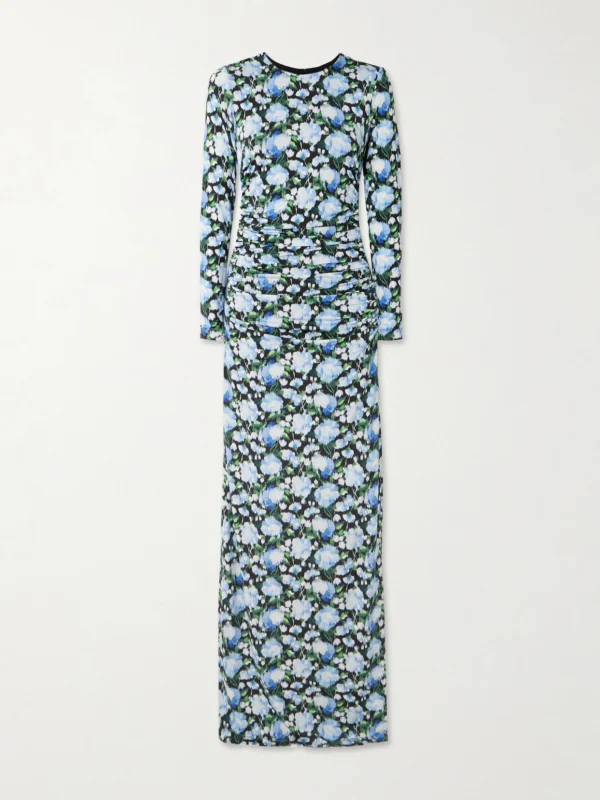 Carolina Herrera Ruched Floral-print Stretch-jersey Maxi Dress