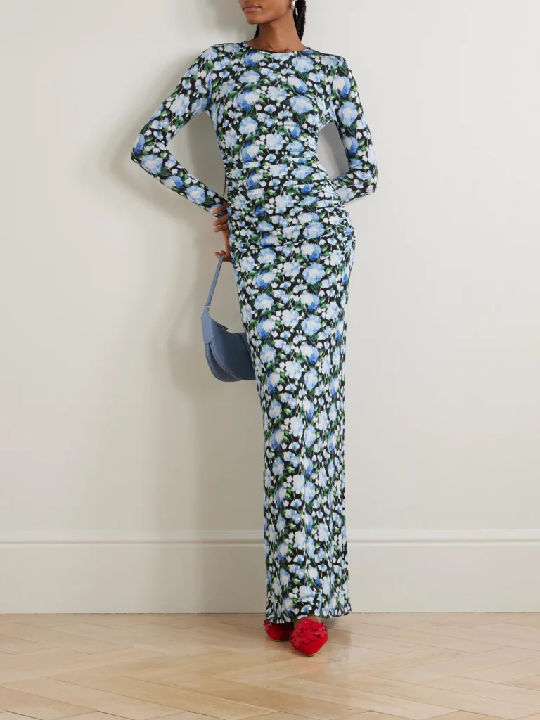 Carolina Herrera Ruched Floral-print Stretch-jersey Maxi Dress