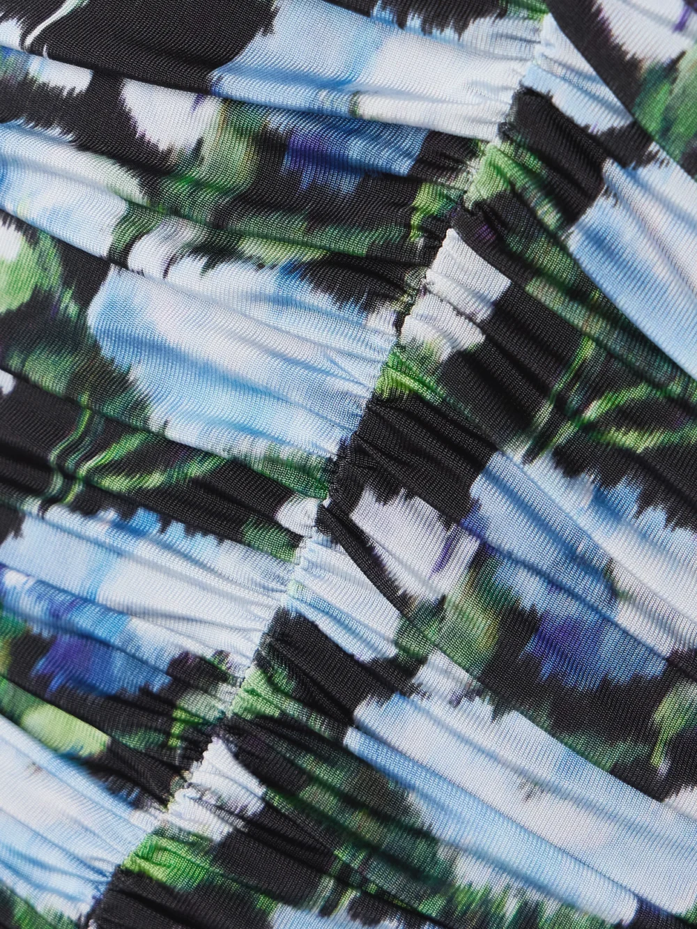 Close-up detail of the Carolina Herrera Ruched Floral-print Stretch-jersey Midi Dress