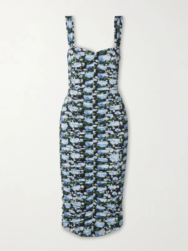 Carolina Herrera Ruched Floral-print Stretch-jersey Midi Dress