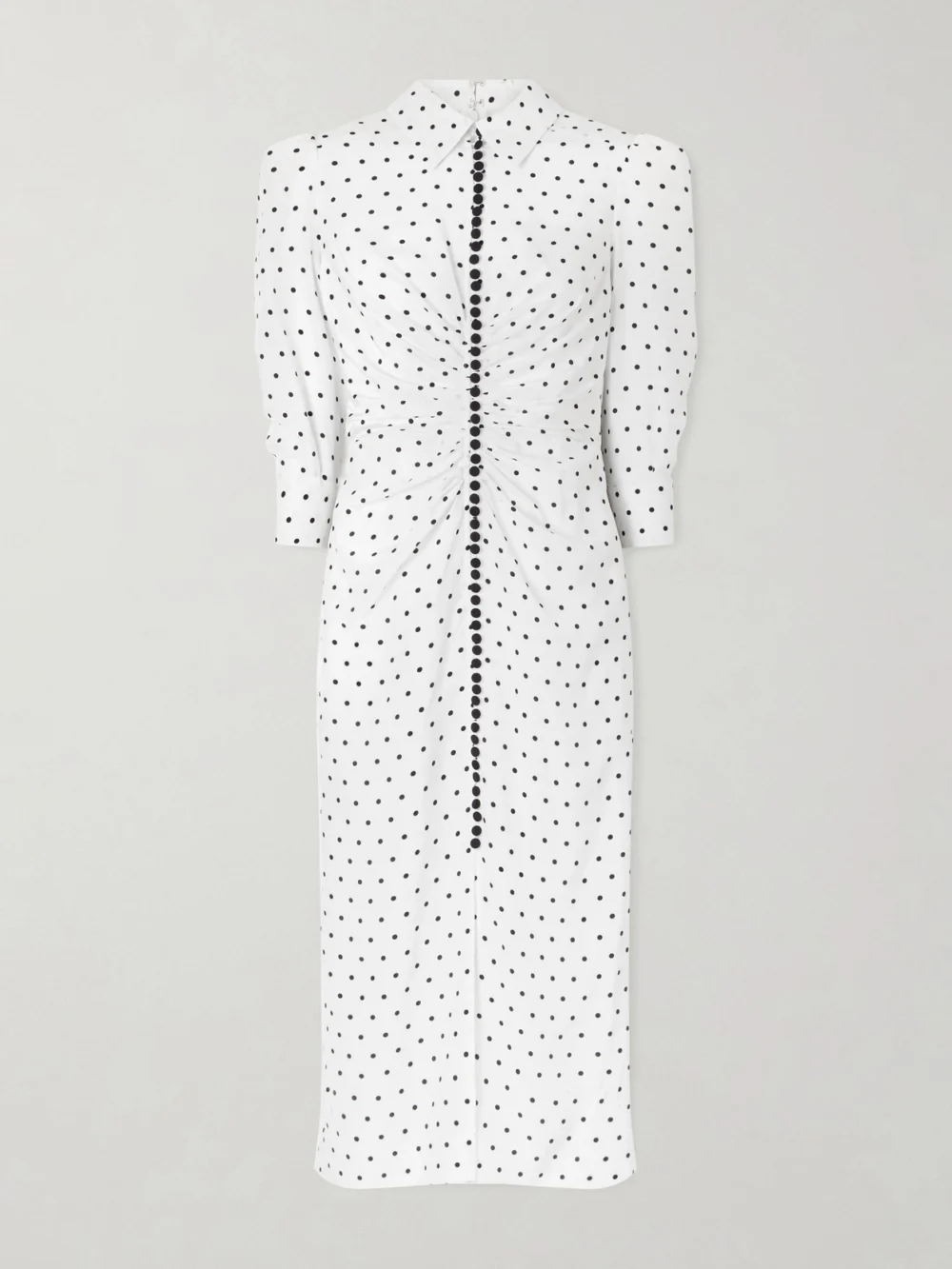 Carolina Herrera Ruched Polka-dot Silk Crepe De Chine Midi Dress in ivory