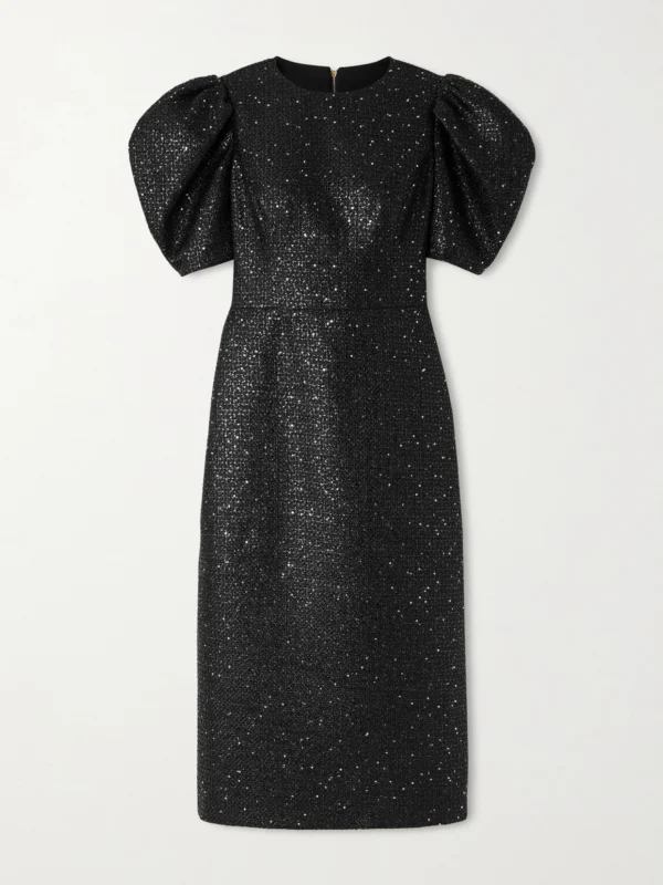 Carolina Herrera Sequin-embellished Metallic Tweed Midi Dress