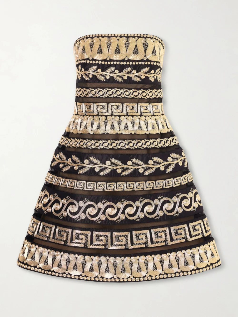 Carolina Herrera Strapless Embroidered Silk-satin and Organza Mini Dress in gold