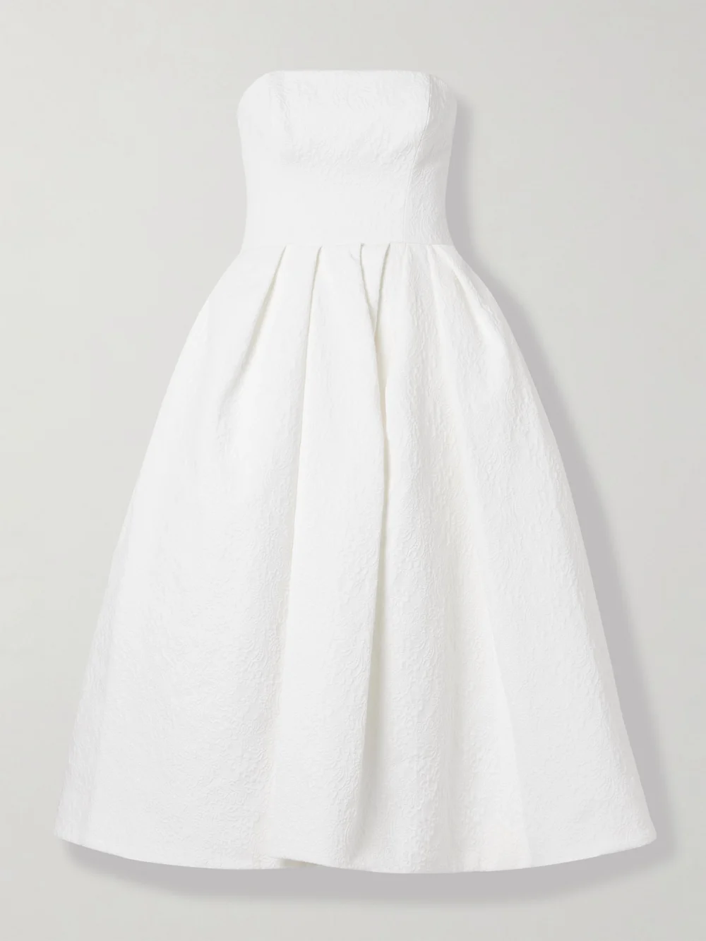 Carolina Herrera Strapless Pleated Cotton-blend Cloqué Midi Dress in white