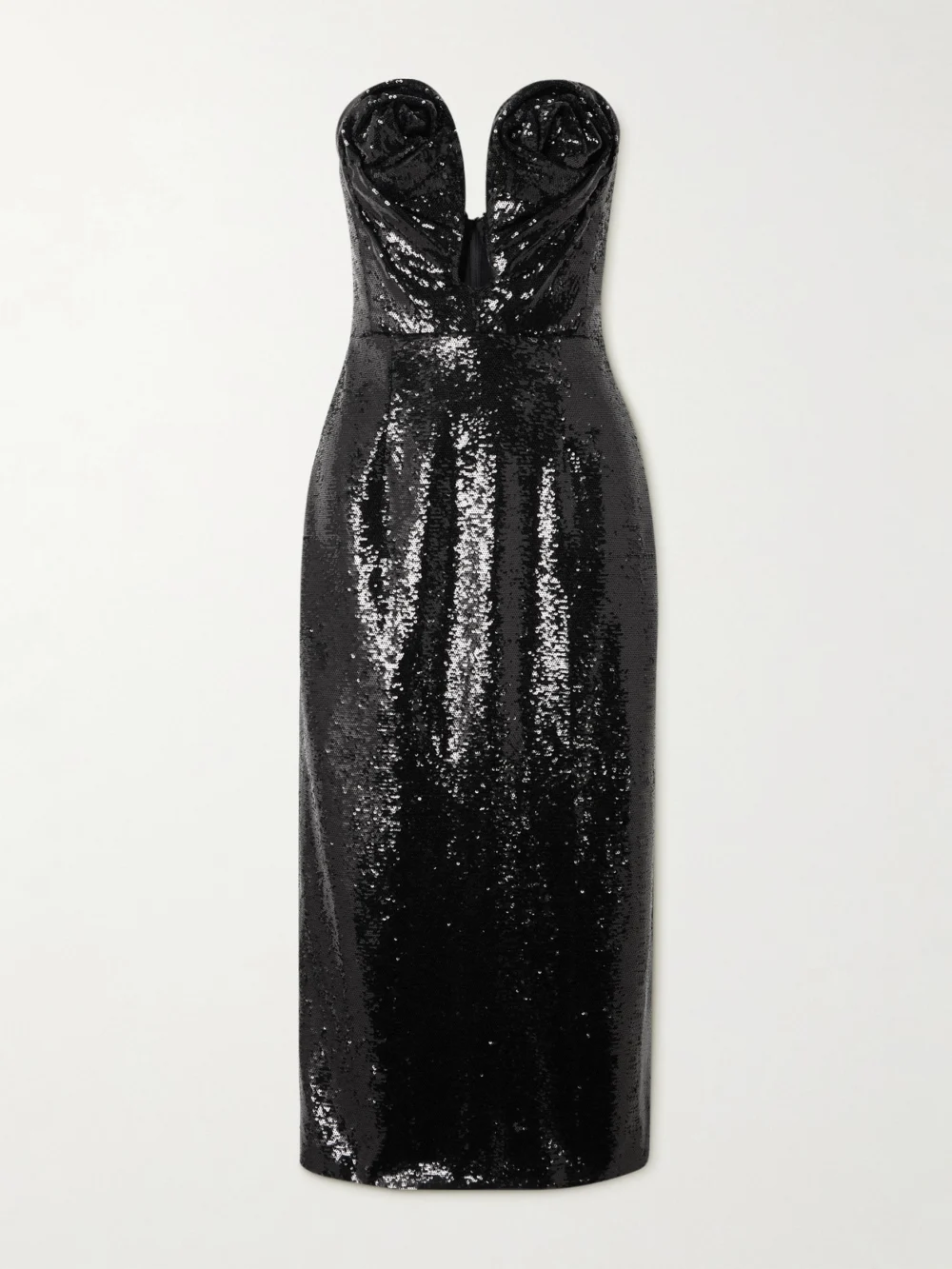 Carolina Herrera Strapless Sequined Tulle Midi Dress in black