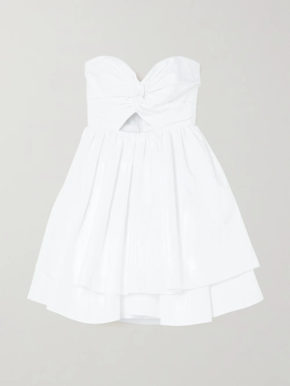 Carolina Herrera Strapless Tiered Ruffled Cutout Moire-taffeta Mini Dress in white