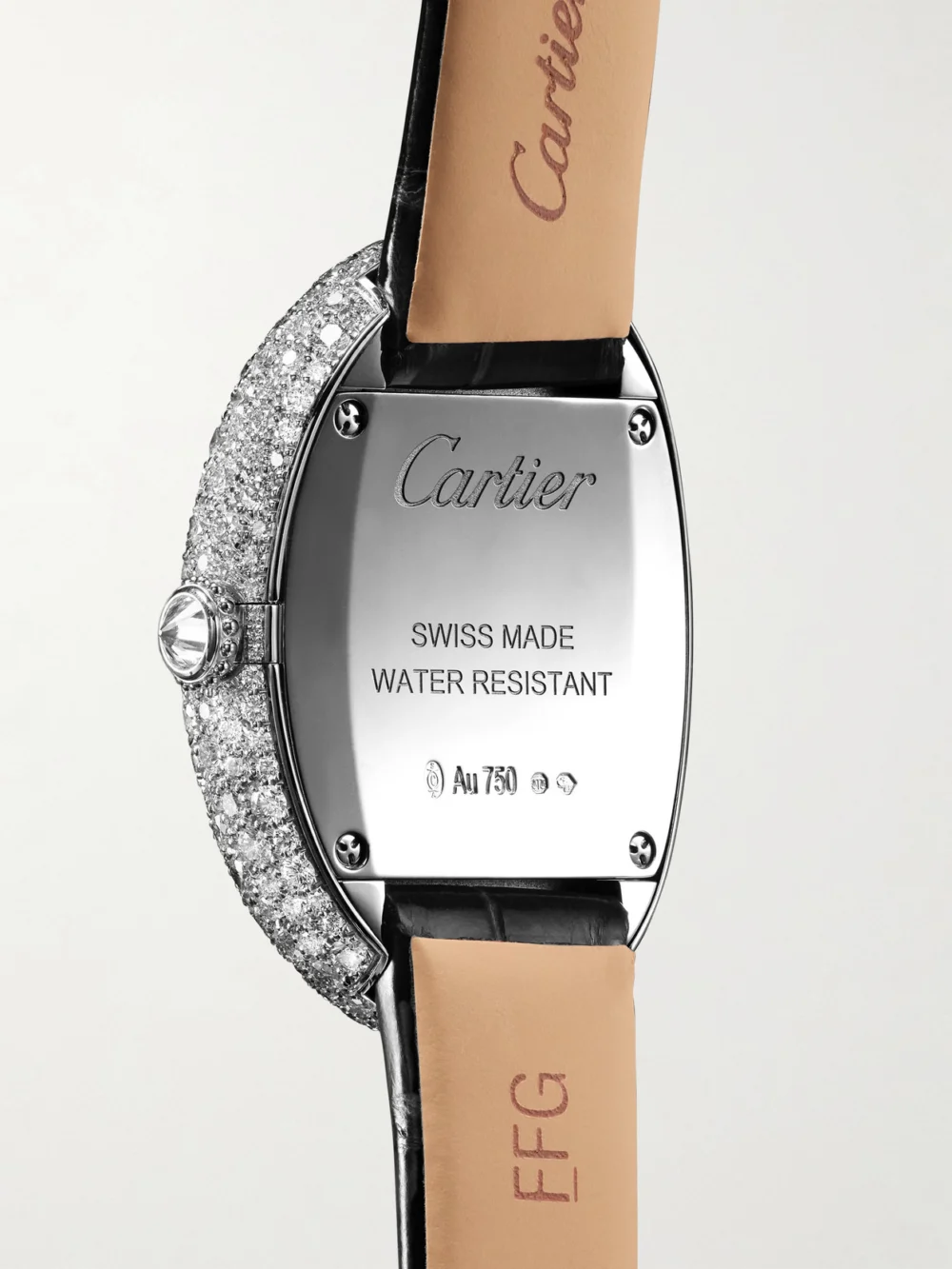 Back view of the Cartier Baignoire 36mm Medium 18-karat White Gold, Alligator and Diamond Watch