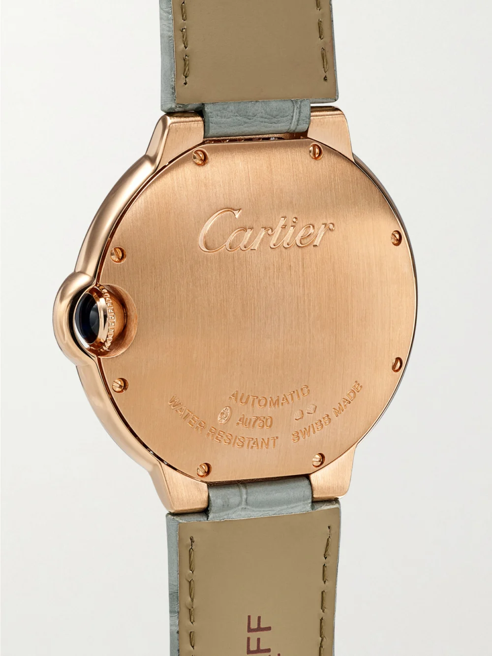 Back view of the Cartier Ballon Bleu De Cartier Automatic 18-karat Rose Gold Diamond Watch
