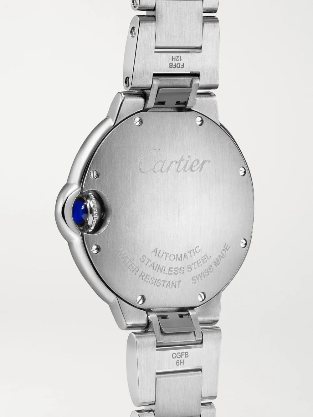 Back view of the Cartier Ballon Bleu De Cartier Automatic Stainless Steel Diamond Watch
