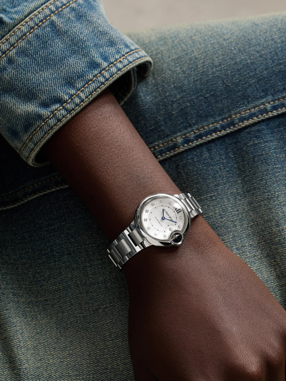 Cartier Ballon Bleu De Cartier Automatic Stainless Steel Diamond Watch, styled view