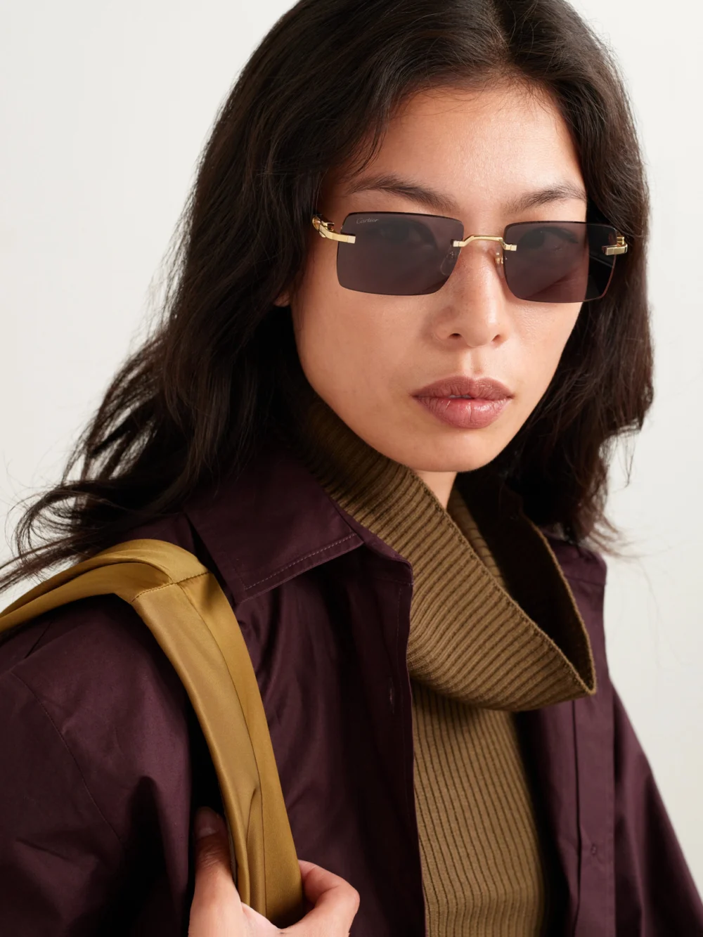 Cartier Eyewear C Décor Rimless Rectangle-frame Gold-tone and Acetate Sunglasses, styled view