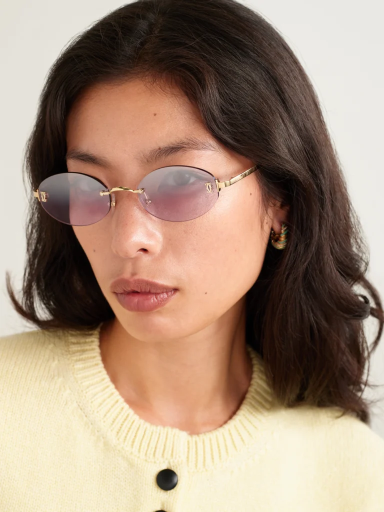Cartier Eyewear Double C Rimless Oval-frame Gold-tone Sunglasses