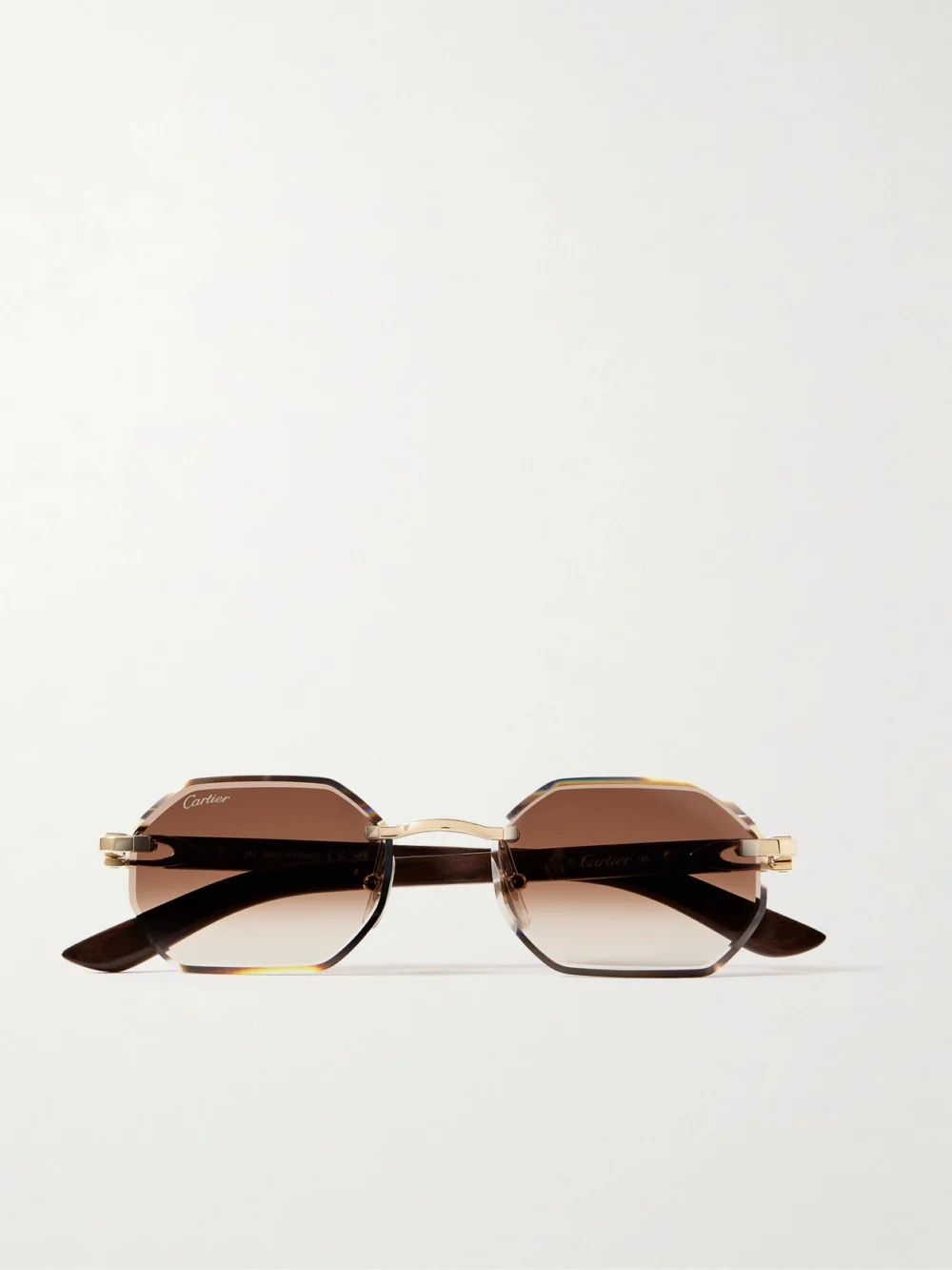 Cartier Eyewear Octagon-frame Gold-tone and Wood Sunglasses