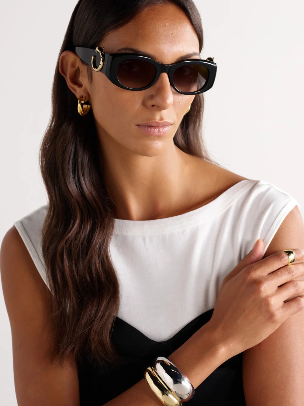 Cartier Eyewear Panthère Classic Oval-frame Acetate Sunglasses, styled view