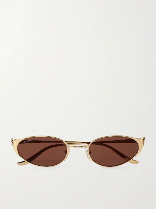 Cartier Eyewear Panthère De Cartier Oval-frame Gold-tone Sunglasses