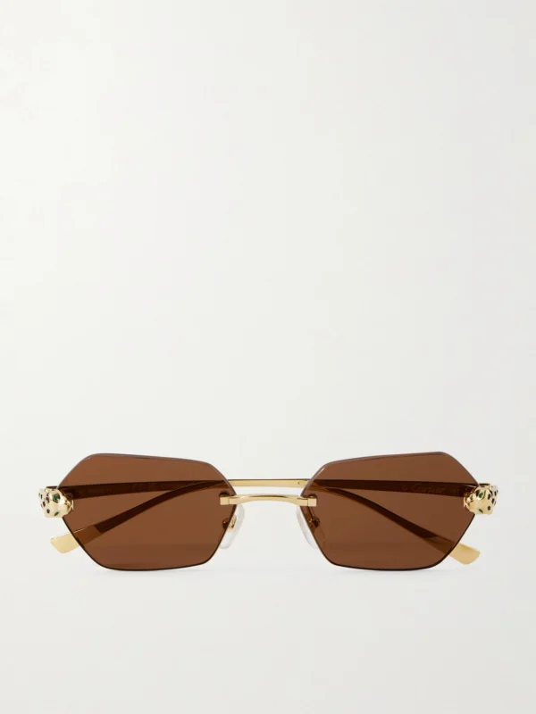 Cartier Eyewear Panthère De Cartier Rimless Hexagon-frame Gold-tone Sunglasses