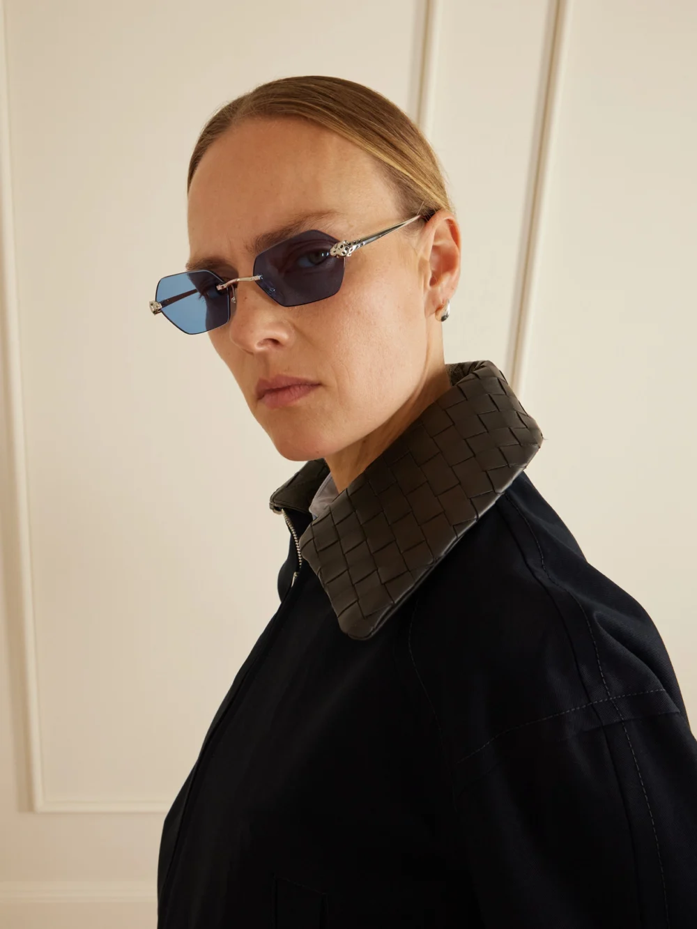 Back view of the Cartier Eyewear Panthère De Cartier Rimless Hexagon-frame Silver-tone Sunglasses