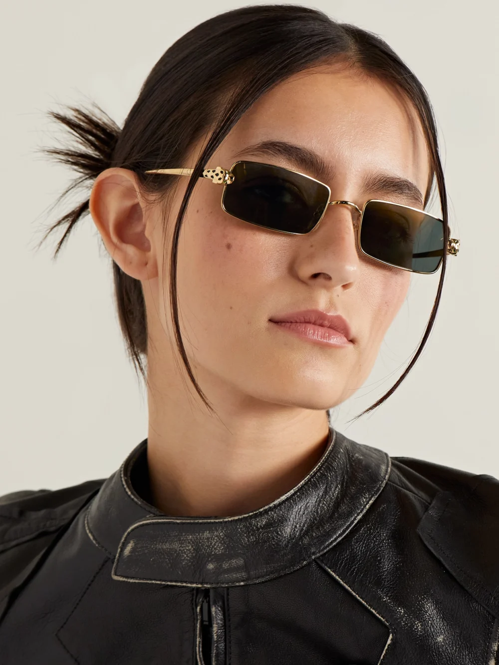 Cartier Eyewear Panthère Rectangle-frame Crystal-embellished Gold-tone Sunglasses, styled view