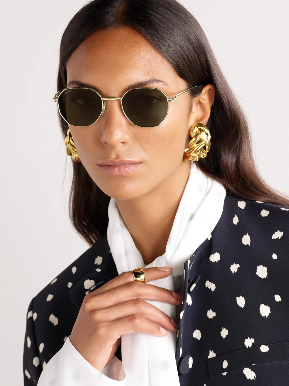 Cartier Eyewear Première De Cartier Hexagon-frame Gold-tone Sunglasses, styled view