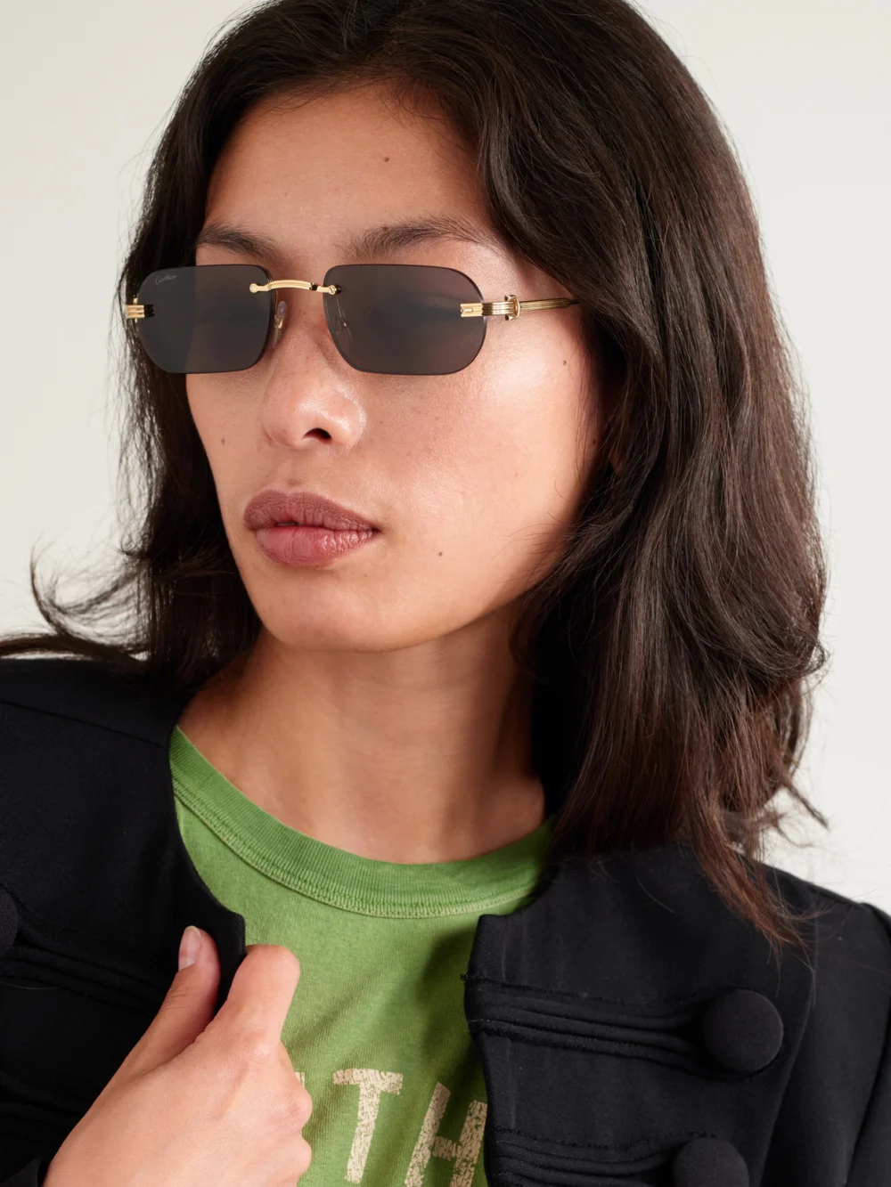 Cartier Eyewear Première De Cartier Rimless Rectangle-frame Gold-tone Sunglasses, styled view