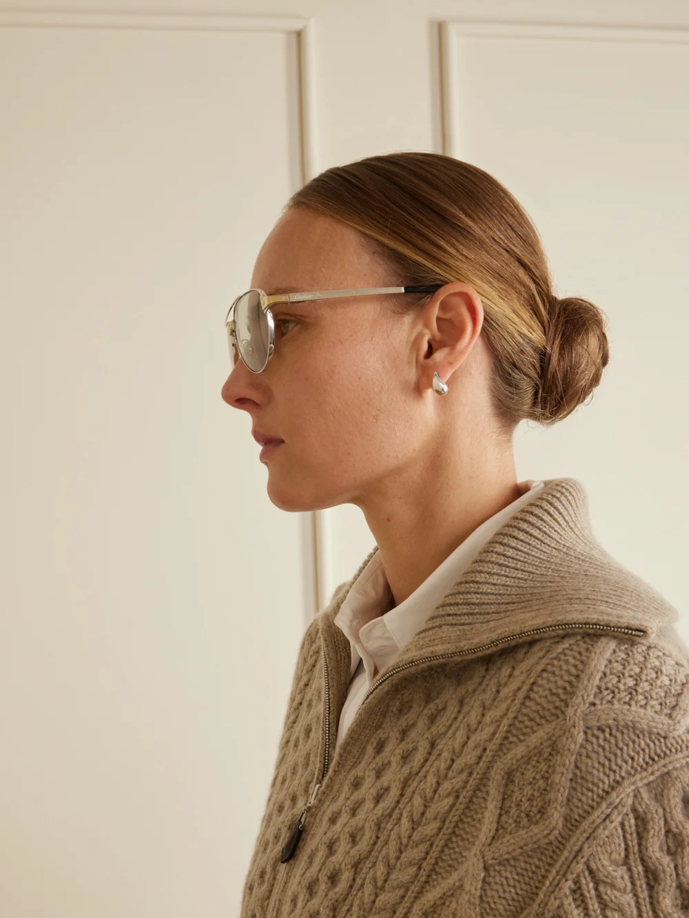 Back view of the Cartier Eyewear Santos De Cartier Aviator-style Gold- and Silver-tone Sunglasses