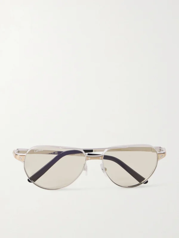 Cartier Eyewear Santos De Cartier Aviator-style Gold- and Silver-tone Sunglasses