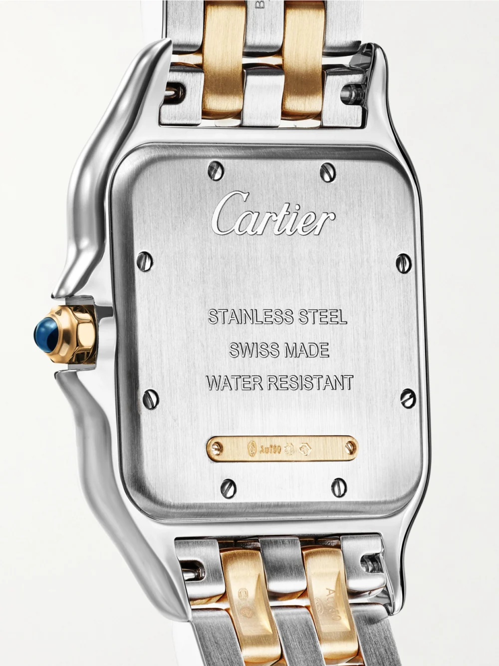 Back view of the Cartier Panthère De Cartier Large 18-karat Gold and Stainless Steel Watch