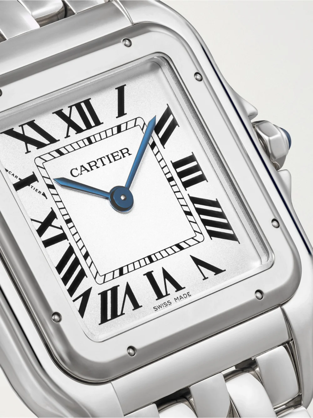 Close-up detail of the Cartier Panthère De Cartier Large Stainless Steel Watch