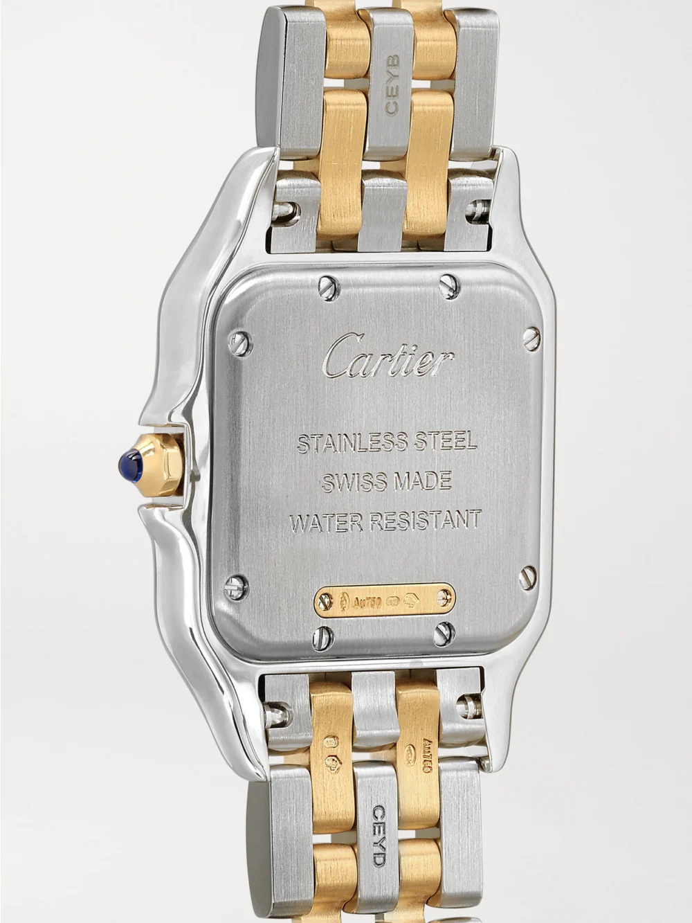 Back view of the Cartier Panthère De Cartier Medium 18-karat Gold and Stainless Steel Watch