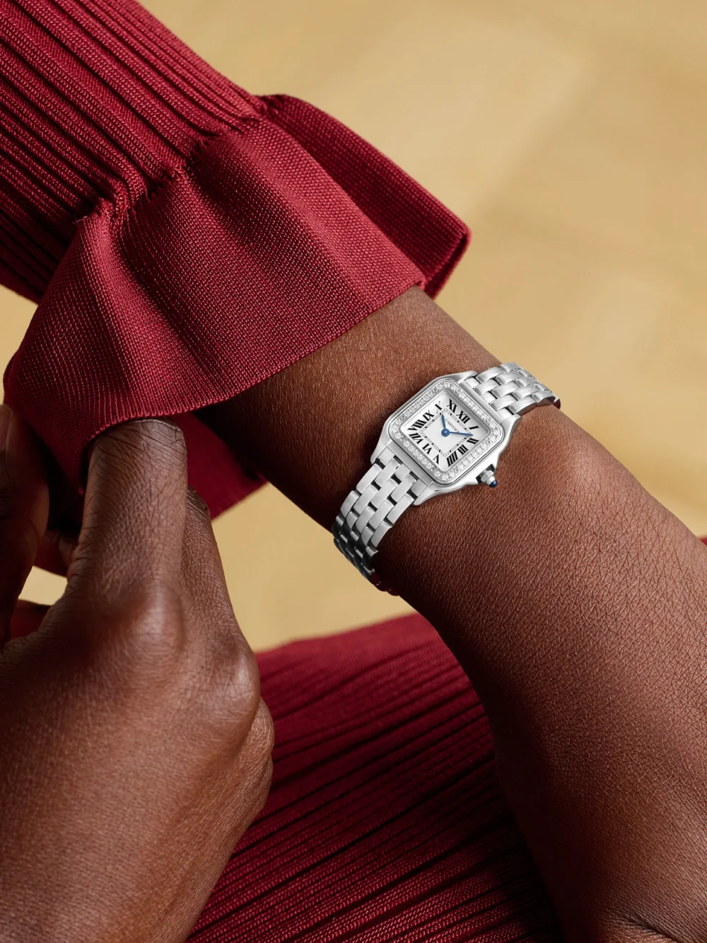 Cartier Panthère De Cartier Medium Stainless Steel Diamond Watch, styled view