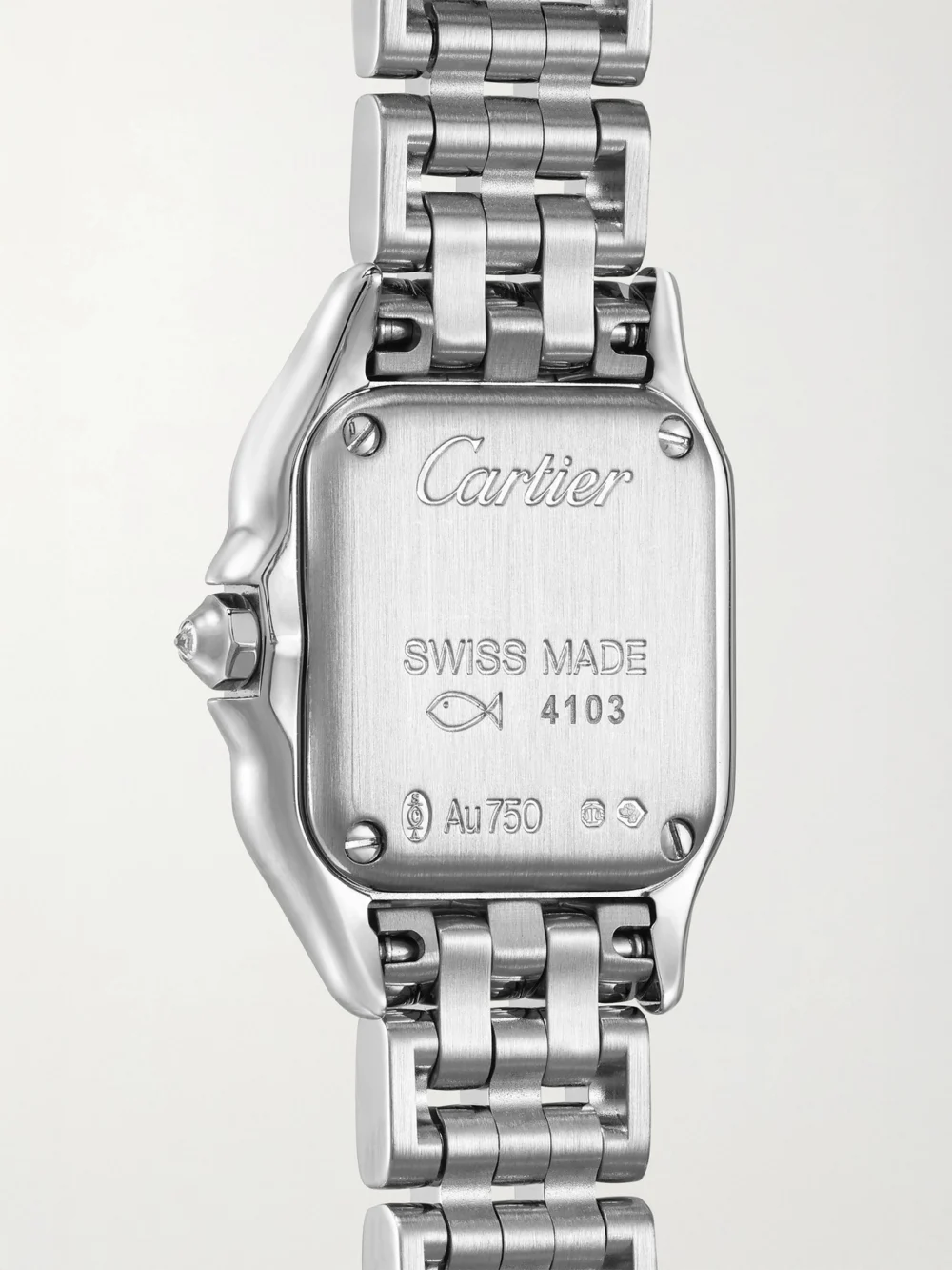 Back view of the Cartier Panthère De Cartier Mini Rhodium-plated 18-karat White Gold Diamond Watch