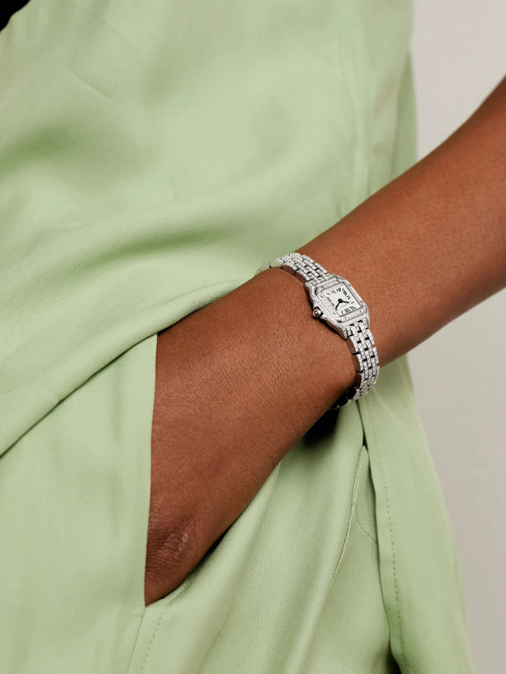 Cartier Panthère De Cartier Mini Rhodium-plated 18-karat White Gold Diamond Watch, styled view