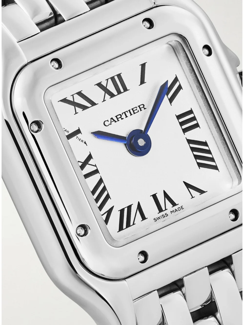 Close-up detail of the Cartier Panthère De Cartier Mini Stainless Steel Watch