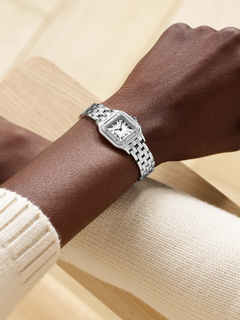 Cartier Panthère De Cartier Small Stainless Steel Diamond Watch, styled view