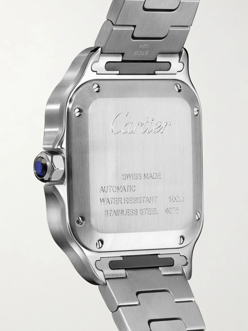 Back view of the Cartier Santos De Cartier Automatic Stainless Steel Diamond Watch