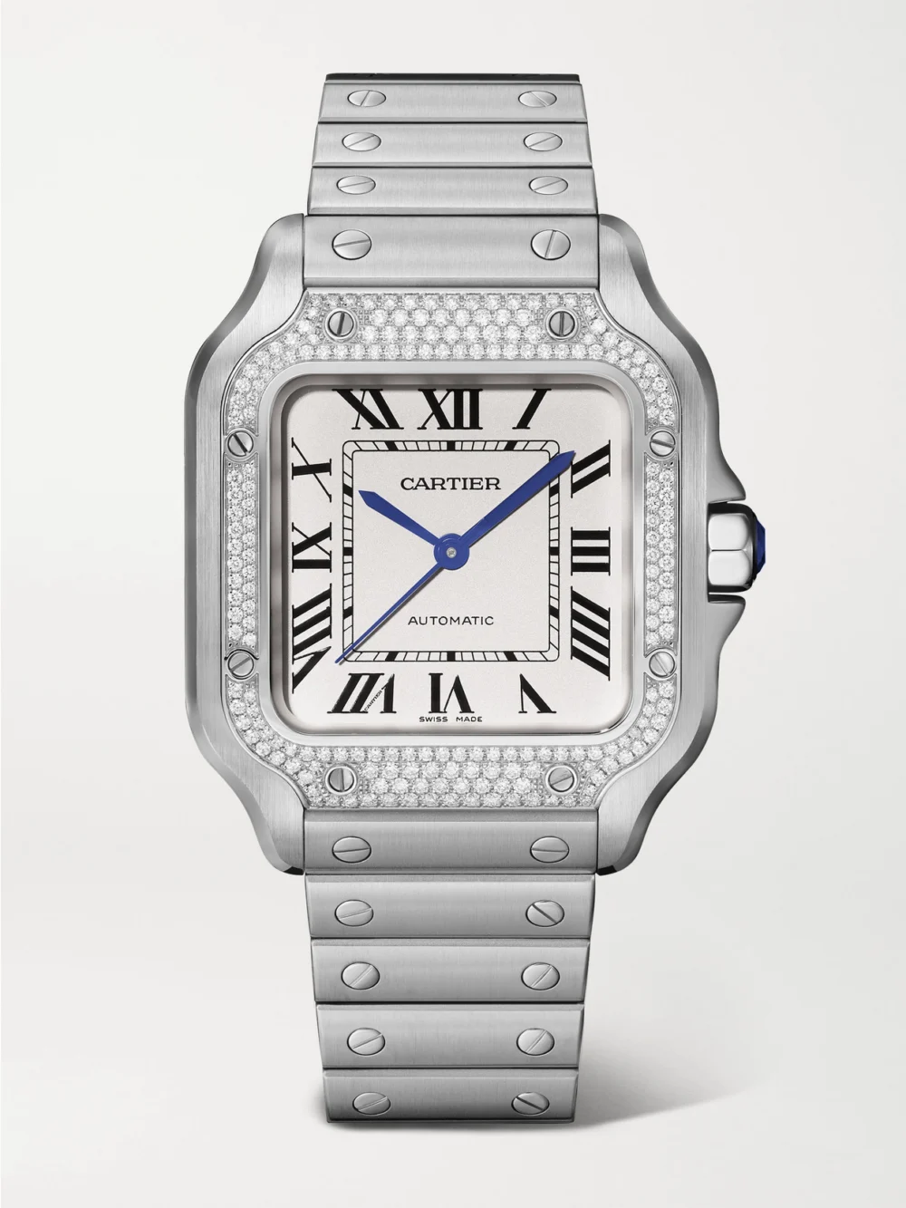 Cartier Santos De Cartier Automatic Stainless Steel Diamond Watch in gray
