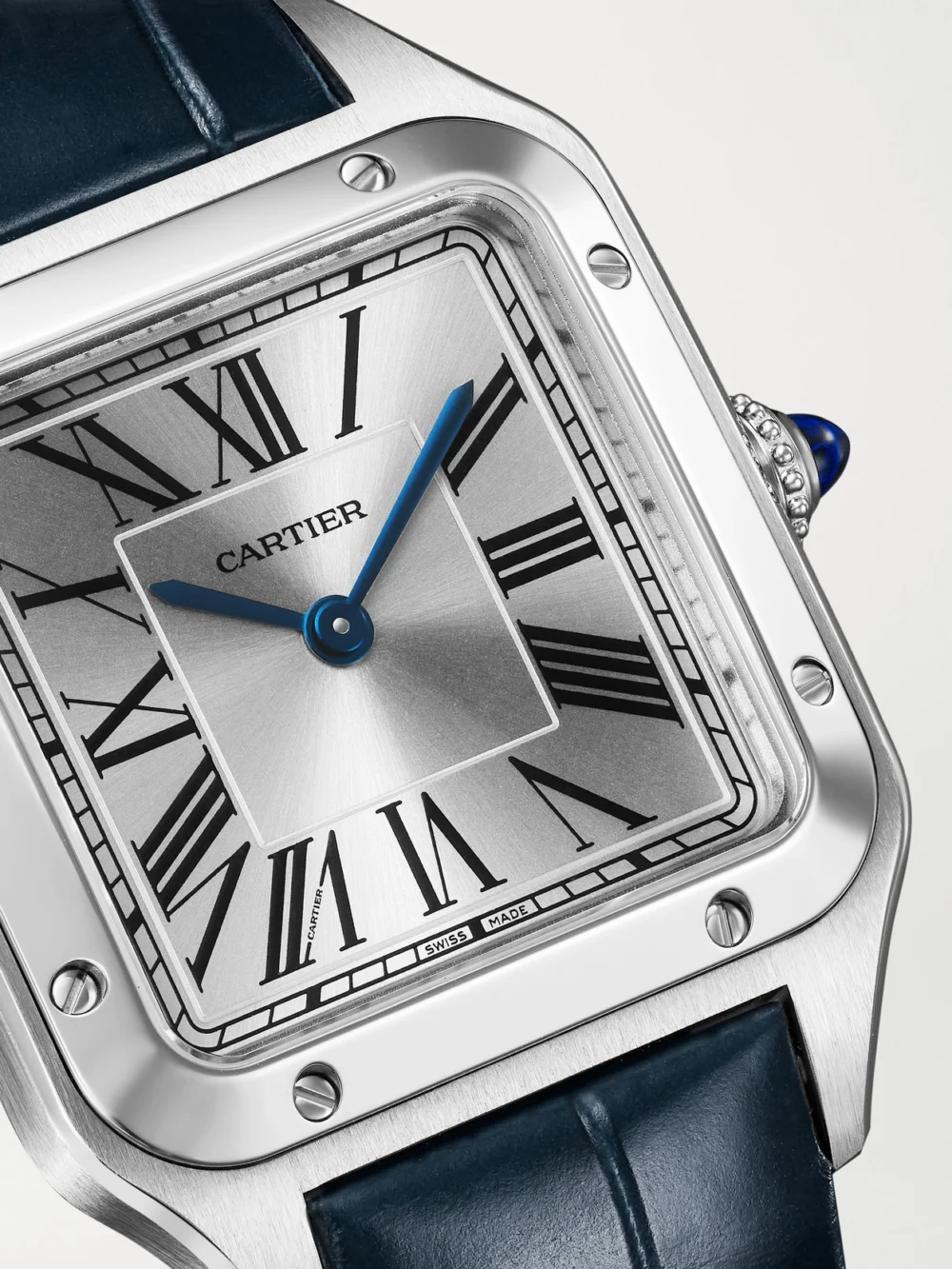 Close-up detail of the Cartier Santos-dumont Small Stainless Steel Watch