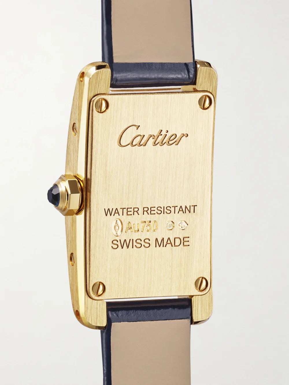 Back view of the Cartier Tank Américaine 28mm Small 18-karat Gold Alligator Watch