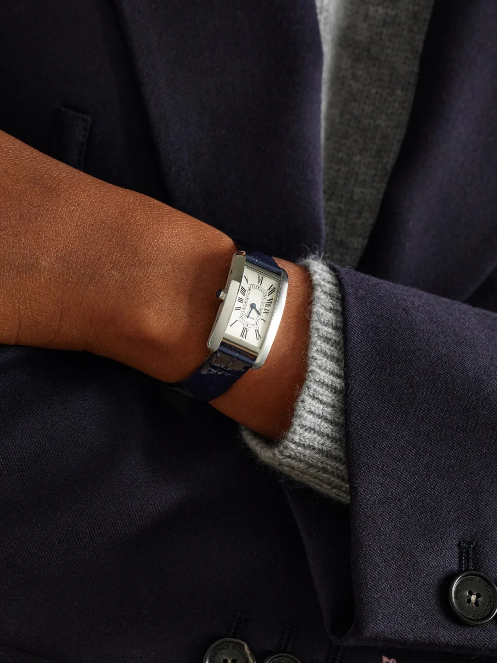 Cartier Tank Américaine Small Stainless Steel Watch, styled view