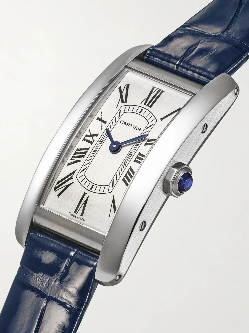Side view of the Cartier Tank Américaine Small Stainless Steel Watch